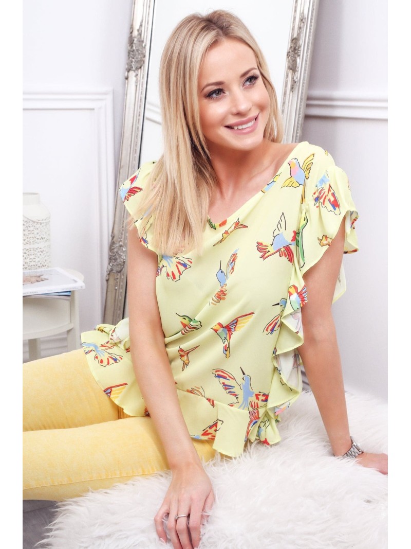 Lemon blouse with colorful birds MP28391 - Online store - Boutique